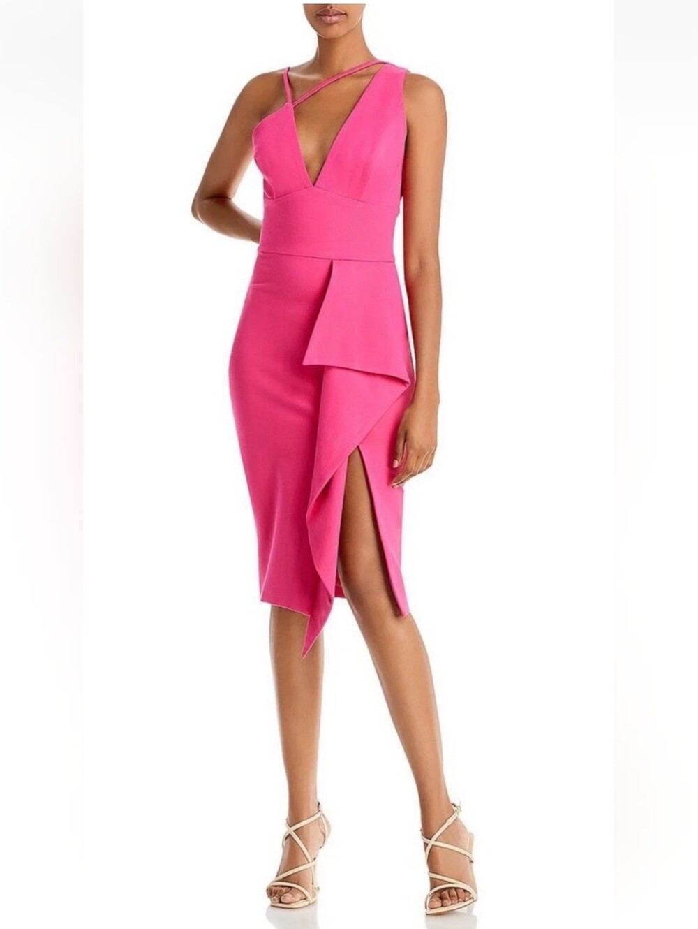 Lavish Alice Asymmetrical Ruffle Plunge Pink Fuschia Dress Size US6 NWT